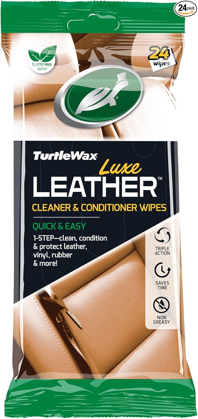 Turtle Wax Luxe Leather Wipes - Car Interior Cleaner, Quick 1-Step Solution - Clean, Condition & Protect Leather, Vinyl & Rubber - Non-Greasy Formula Removes Dirt & Grime