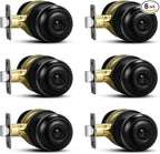 Plustool 6 Pack Matte Black Door Knobs, Privacy Door Knob with Lock, Interior Doorknobs with Round Ball, Keyless Door Lockset for Bedrooms Bathrooms
