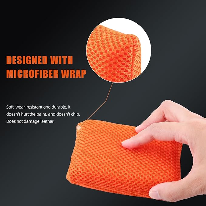 SPTA Mesh Bug Sponge, Bug Remover Car Wash Sponge for Cleaning Bugs and Tar, 4.8 inch by 3.2 inch, Cars Exterior - Ultra Soft Mesh Car Wash Sponges Non Scratch -10 Pack/Sets -WF020B10