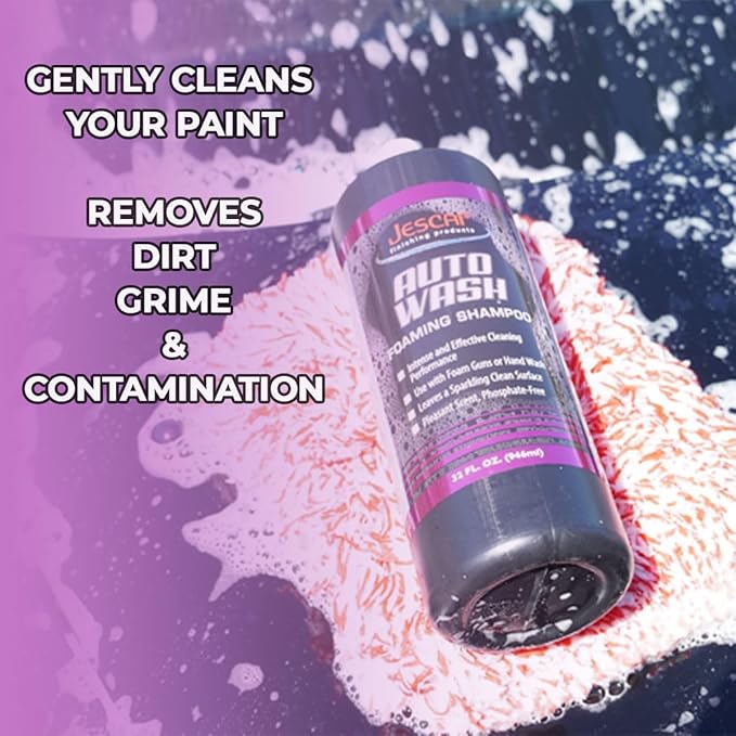 Jescar Auto Wash Shampoo - 32oz - PH-neutral car wash soap for ultimate paint protection, Use in Foam Cannon, foam Guns, & 5 Gallon Bucket. Safe for Cars, Trucks, Motorcycles, RVs & More.