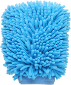 HARFINGTON Chenille Microfiber Car Wash Mitts 9" x 5.5" Scratch Free Wash Gloves Absorbent Double Sided Plush Cleaning Drying Mitts for Car Washing Home Clean Blue