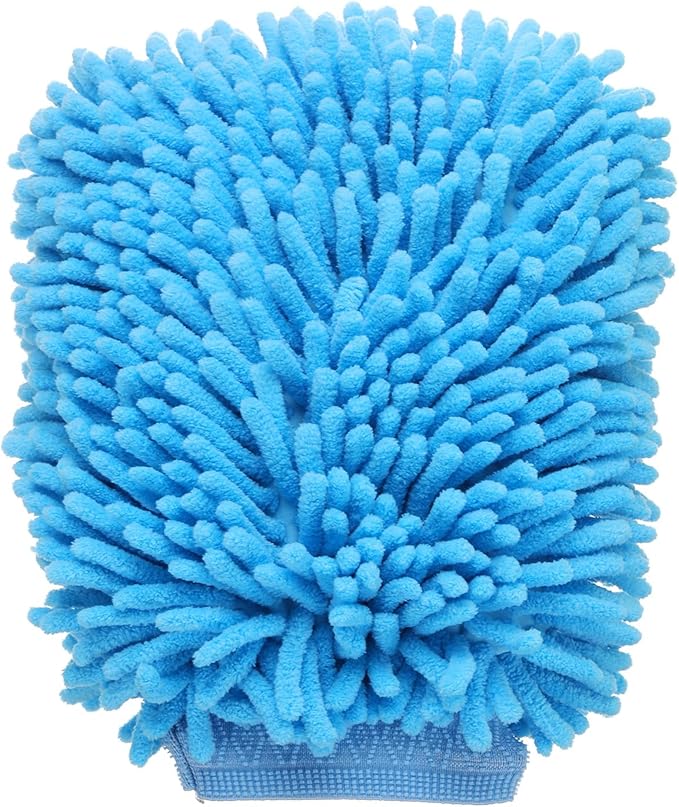 HARFINGTON Chenille Microfiber Car Wash Mitts 9" x 5.5" Scratch Free Wash Gloves Absorbent Double Sided Plush Cleaning Drying Mitts for Car Washing Home Clean Blue