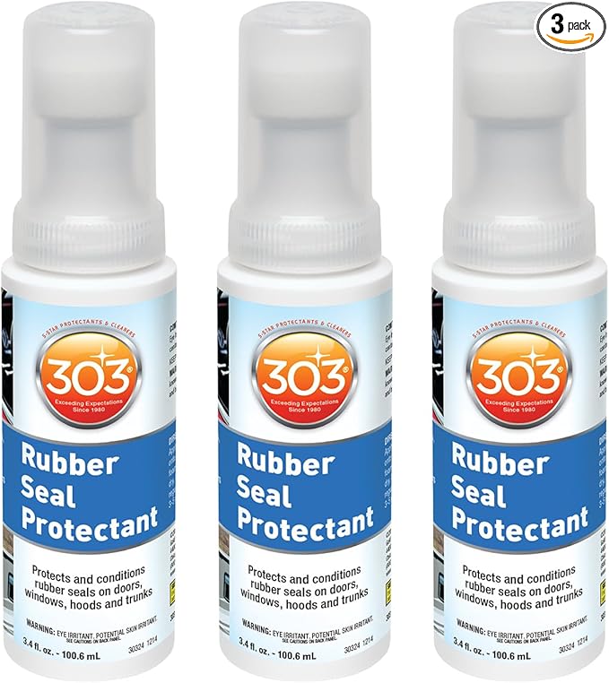 303 Products Rubber Seal Protectant – Windows, Hoods, Trunks, Rejuvenates Color & Flexibility of Old & Dry Seals, Weatherproofing & UV Protection, 3.4 fl.oz (Pack of 3)