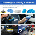 32-Piece Car Detailing Kit with Drill Brush Attachments & Polishing Pads – Professional Auto Detailing Brushes, Wheel & Tire Cleaning Tools with Storage Bag (Blue)