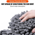 Retractable Double Head Car Wash Brush 360° Rotating Long Handle Car Cleaning Kit Brush Chenille Microfiber Car Wash Mop Not Hurt Paint Scratch Free((Single Set + 1 Spare Brush Head)