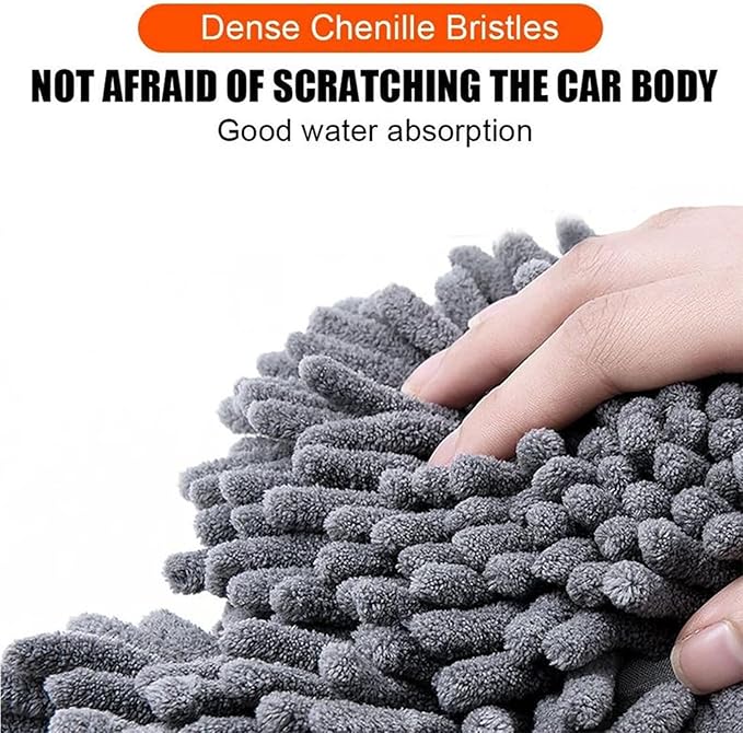 Retractable Double Head Car Wash Brush 360° Rotating Long Handle Car Cleaning Kit Brush Chenille Microfiber Car Wash Mop Not Hurt Paint Scratch Free((Single Set + 1 Spare Brush Head)