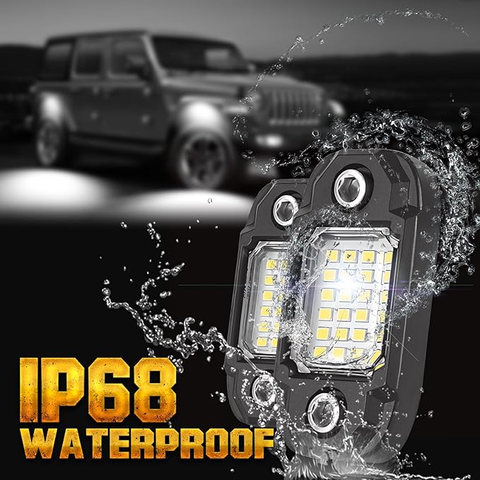 6Pods White Rock Lights 24 LEDs Chips Neon Trail Rig Lamp Underglow Lighting for Cars Trucks SUV ATV (White)
