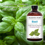 Majestic Pure Essential Oil with Glass Dropper - 100% Pure and Natural - Essential Oils for Diffuser, Aromatherapy, Soap and Candle Making, Basil Essential Oil, Basil Oil, 4 Fl Oz