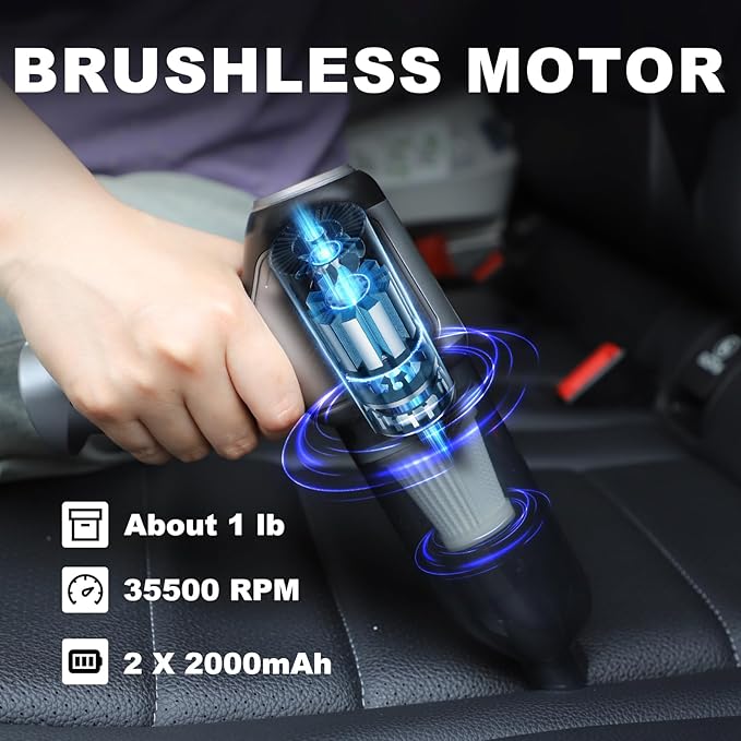 Yougfin Car Vacuum Cleaner Cordless, 3 in 1 Handheld Vacuums Brushless Motor High Power 12500PA Compressed Air Dusters Cordless Vacuum Cleaners for Car Home