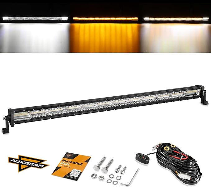 Auxbeam LED Straight Light Bar 50 Inch 288W Amber White Fog Lights, 6 Modes Strobe Yellow Offroad Driving Work Light with Memory Function for Truck Boat Jeep