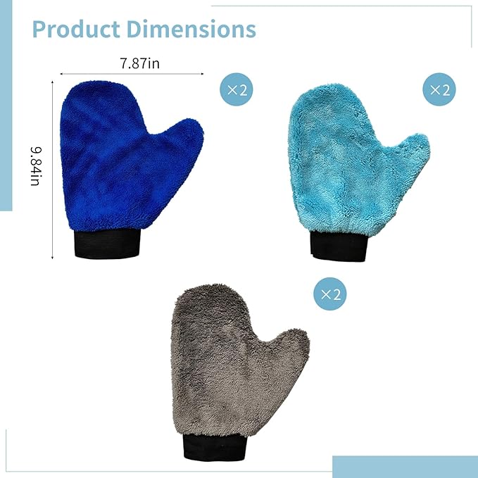 6 Pcs Microfiber Car Wash Glove, Coral Fleece Cleaning Mitt for Auto Detailing, Scratch-Free Plant Dusting Gloves, Home Kitchen Bathroom Multipurpose Cleaning, Soft Lint-Free Wash Tool
