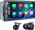 SJoyBring Double Din Car Stereo with Dash Cam, Wireless Apple CarPlay & Android Auto, 240W 4.2CHN, 7" Touchscreen, SWC, Bluetooth, FM/AM Car Radio, 2 Subwoofers Outputs, Backup Camera