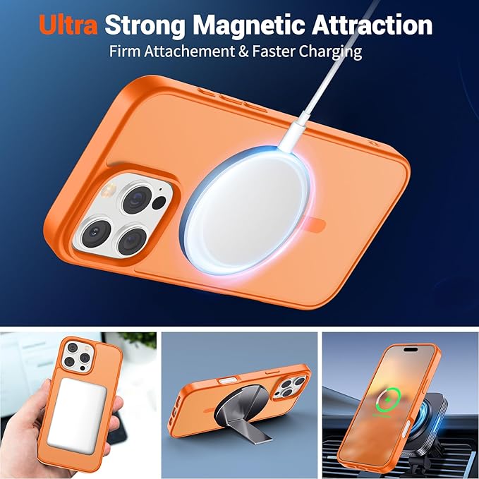 SUPFINE Magnetic for iPhone 16 Pro Max Case with Screen Protector (Compatible with MagSafe) (Military Grade Drop Protection) Translucent Matte Shockproof Phone Cover,Starry Orange