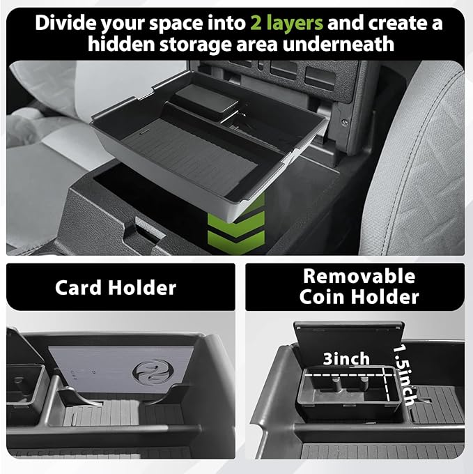 Muslogy Center Console Organizer for 2024 2025 2026 Toyota Tacoma 4th Gen Accessories Interior Storage Box Insert Tray Phone Pocket(Dash Tray for 8-inch Screen+Console Organizer+Hidden Box)