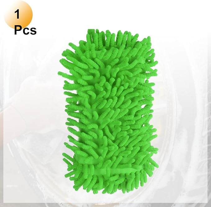 HARFINGTON Car Wash Sponge 8.7" x 4.3" Chenille Microfiber Mitt Scratch-Free Absorbent Scour Scrubber Cleaning Sponge for Washing Detailing on Cars, Trucks, SUV, Boats, RVs, Green