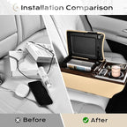 Coverado Center Console, Universal Bench Seat Center Console with Wireless Charging & Cup Holder & 7 Light Modes, Truck Back Seat Car Organizer, Rear Central Car Armrest Box with Storage, Beige