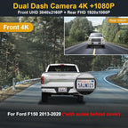Fitcamx Front 4K +Rear 1080P Dash Cam Adapts for Ford F150 2013-2020, with Screw Behind Your Cover (HD2-6275), OEM Style, Dual HD Video, WiFi & APP, Loop Recording, G-Sensor, Easy to Set, 128GB Card