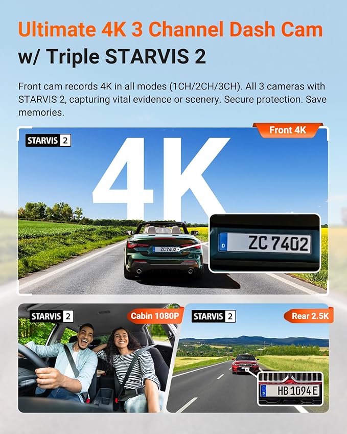Vantrue N4 Pro S 4K 3 Channel Dash Cam for Truck, 4K+1080P+2.5K Front Inside Rear Camera, Triple STARVIS 2 HDR IR Night Vision, IP67, Voice Control, Parking Mode, GPS, Wi-Fi, Support 1TB (RC09)