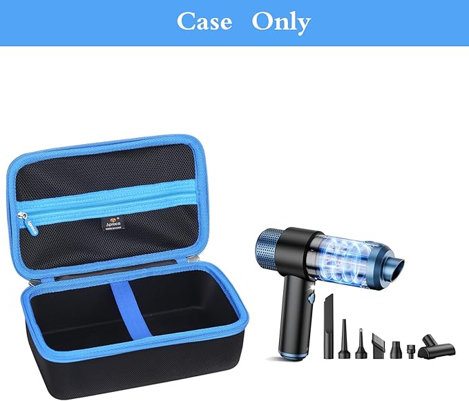 Aproca Case Compatible with EYYA Handheld Cordless Car Vacuum Cleaner, Portable Storage Hard Bag for Accessories - Black with Blue Zipper (Case Only)
