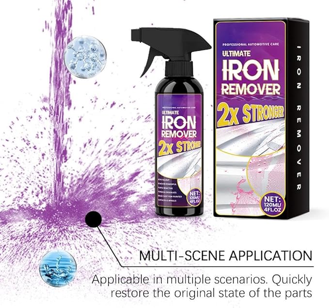Iron Remover Spray – 120ml Purple Reactive Formula for Car Detailing, Paint Safe Rust Remover for Iron Fallout & Metal Deposits, Wheel Cleaner for Cars Motorcycles Boats (1 Pcs)