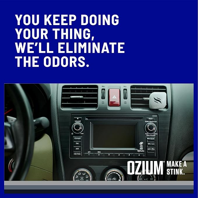Ozium Membrane Car Vent Clip AC Air Fresheners Car Air Freshener and Car Odor Eliminator (Carbon Black, 4 Packs)