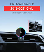 Qi2.2 Max 25W Fast Wireless Car Charger Phone Holder for 2016-2021 Honda Civic Accessories, 360° Rotation Phone Mount Compatible with MagSafe, Cell Phone Holder Does Not Affect Air Vent