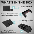 BestEvMod Floor Console Organizer & Cup Holder Front Organizer& Glove Box Mats Set of 2 Compatible with Tesla Cybertruck 2026 2025 2024 (Floor Lower+Cup Holder FrontCharge Pad Cover+Glove Box Mats)