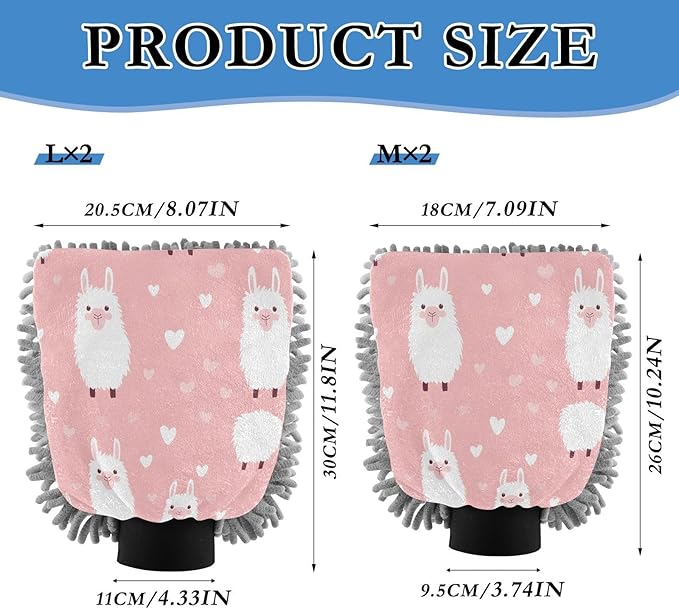 YETTASBIN Llama 2PCS Car Wash Mitts, Ultra Absorbent Chenille Microfiber Car Washing Gloves, Scratch-Free Lint-Free Auto Cleaning Mitt, Machine Washable Elastic Cuff Car Wash Sponge
