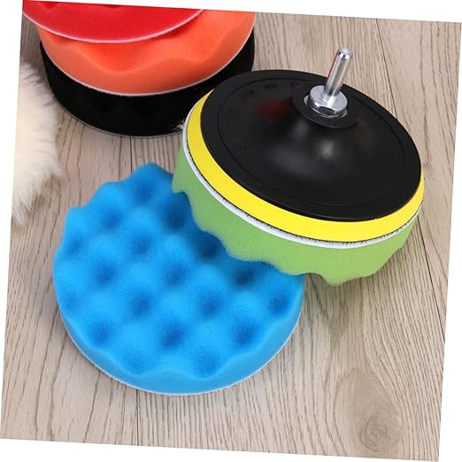 ERINGOGO 7pcs Self-Adhesive Car Polishing Disc Buffing Sponge Pads Pad Buffing for Car Waxing Polishing and Sealing Wool Discs Grip Backing Plate