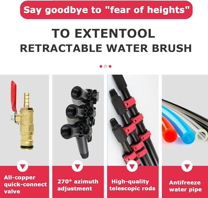Window Cleaning Pole Kit, Window Cleaning Brush with Extended Handle and Water Hose Solar Panel Cleaning Kit with Extension Pole High Window Cleaning Telescoping Pole,29FT/9M