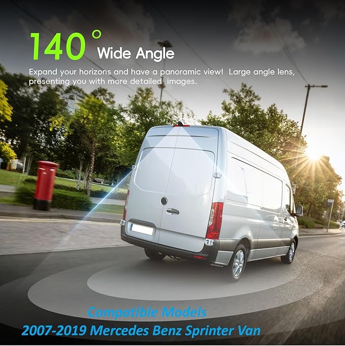 Dual Back Up Rear View Camera for 2007-2019 Mercedes Benz Sprinter Van Parking Assist Reverse Camera AHD/CVBS Night Vision Wide Angle Waterproof Brake Light Roof Mount Cam