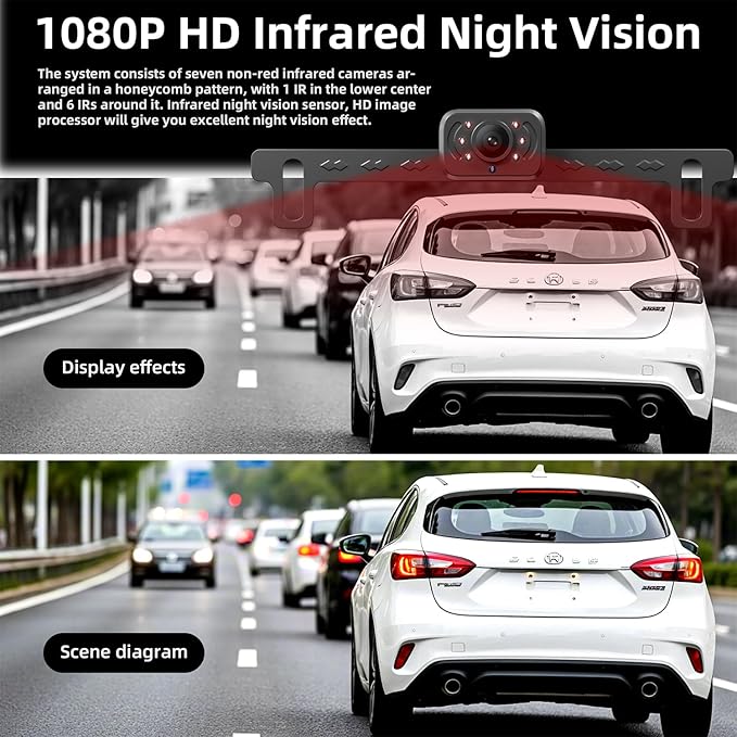 Backup Camera with IR Night Vision, 7 Inch 1080P HD Rear View Camera, Plug-Play, DIY Guide Lines, 150° Wide Angle, Back up Camera Systems for Truck Cars Pickups SUV Van