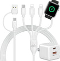 TOP-UP Apple Watch Charger USB C with 30W PD Fast Wall Plug – 4 in 2 Magnetic Charging Cable for iWatch Series 11–1/SE/Ultra, iPhone 17/16/15/14, iPad, Multi Charging Cord for Travel 6FT