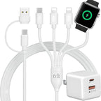 TOP-UP Apple Watch Charger USB C with 30W PD Fast Wall Plug – 4 in 2 Magnetic Charging Cable for iWatch Series 11–1/SE/Ultra, iPhone 17/16/15/14, iPad, Multi Charging Cord for Travel 6FT
