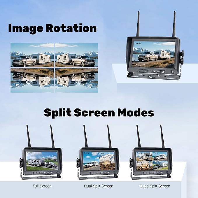7" 3-Magnetic Wireless RV Backup Camera, HD1080P DVR Monitor, IP69 Waterproof & IR Night Vision 3x9600mAh Rechargeable Cameras, 2 Side Cameras & 1 Rear Camera for Trailer Truck Camper