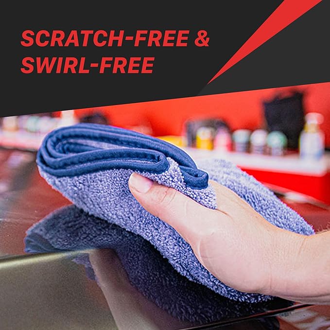 Maxshine 16”x16” Universal 380GSM Blue Zero Crazy Microfiber Towel Cleaning Cloth with Blue Silk Border - Ultra-Soft & Absorbent, Ideal for Car Detailing & Cleaning