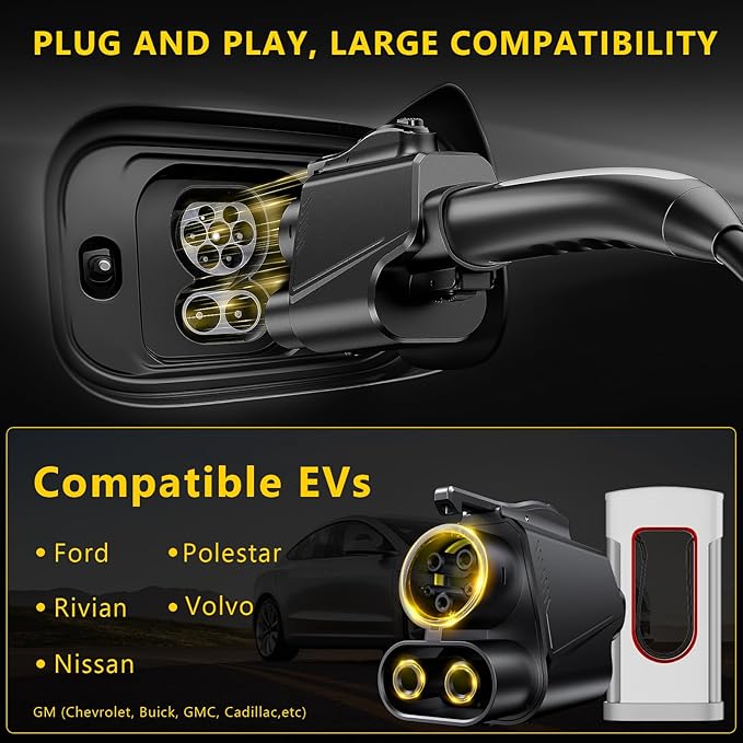 NACS to CCS1 Tesla Charger Adapter, Upgraded Max 500A 1000V nacs DC Adapter Fast Charge for EV Charging Tesla Supercharger Stations EV Charger Adapter Compatible with Ford GM Rivian Polestar EV