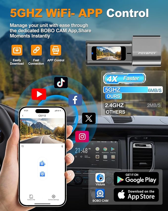 Dash Cam Front 4K, Built-in 5GHz WiFi with CPL, Car Camera Dashcam with UHD 2160P, 64GB Card, 24H Parking Monitor, Super Night Vision, WDR, G-Sensor, App Control, 170° Wide Angle, Support 256GB Max