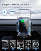 TRON Wireless Car Charger Mount, 15W Fast Charging, Auto-Clamping Dashboard/Windshield/Air Vent Phone Holder for iPhone, Android, not Compatible with Google Pixel