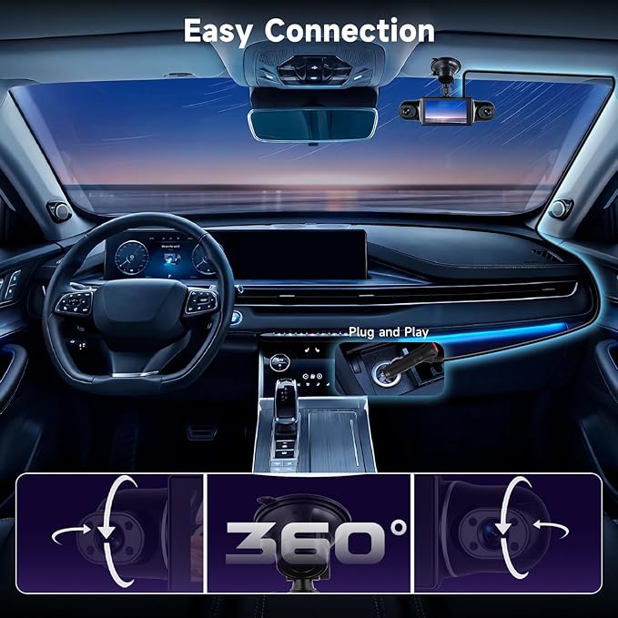 4 Channel Dash Cam with Front Rear Left Right Cameras, 360° Car Camera System for Driving & Parking, Night Vision, Parking Monitor, G-Sensor, Loop Recording, Multi-Camera Dashcam+64GB Card