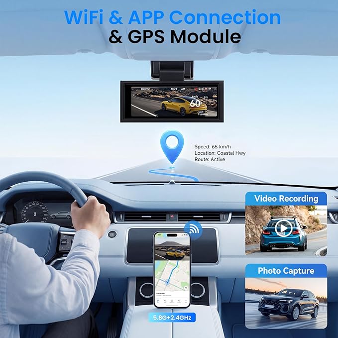 Hodozzy 4K Dash Cam Front and Rear, 3.16 Inch Screen with Built-in WiFi & GPS, 4K UHD Front + 2.5K Rear Camera, ADAS, Night Vision, G-Sensor, 24H Parking Mode (Hardwire Kit Optional)