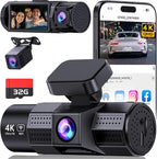 4K 3 Channel Dash Cam Front and Rear Inside, Dash Camera for Cars WDR Night Vision, 2 Inch IPS Screen WiFi App Control, 24H Parking Mode G-Sensor 32GB SD Card Included Support 256 GB Max