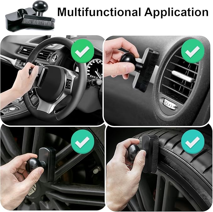 UNIMEIX Tire Shine Applicator Brush Kit Large Vegan Tire Shine Brush with Storage Stand for Vehicles Tire Shine Polish Wax and Car Interior Cleaning