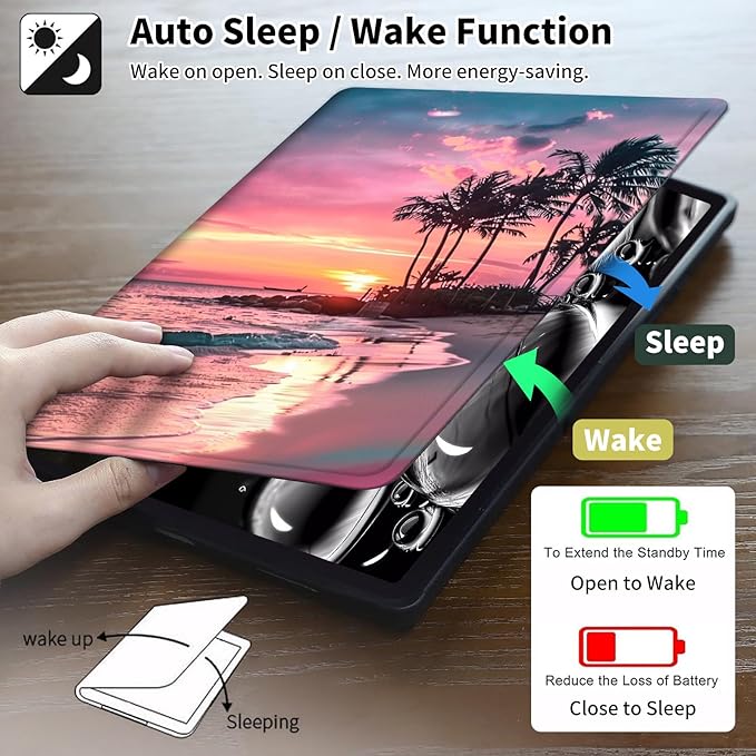 for Kindle Paperwhite Case,6.8" Kindle Paperwhite 11th Generation Case and Kindle Paperwhite Signature Edition,Leather Slim Adjustable Stand Cover with Auto Wake/Sleep,Pink Beach Sunset