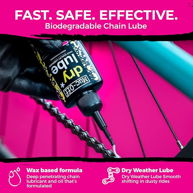 Muc-Off Waterless Wash & Dry Bike Chain Lube Bundle | 750ml High-Performance Bike Cleaner Spray + 120ml Wax-Based Chain Lube | No Rinse Bike Wash + Dry Weather Lubrication