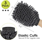 3 Pack Chenille Microfiber Car Wash Mitt, 7" x 9.6" Car Washing Mitts, Home Dusting Gloves, Scratch Free Lint-Free, Highly Absorbent, Double Sided, for Cleaning Detailing Polish (Grey)