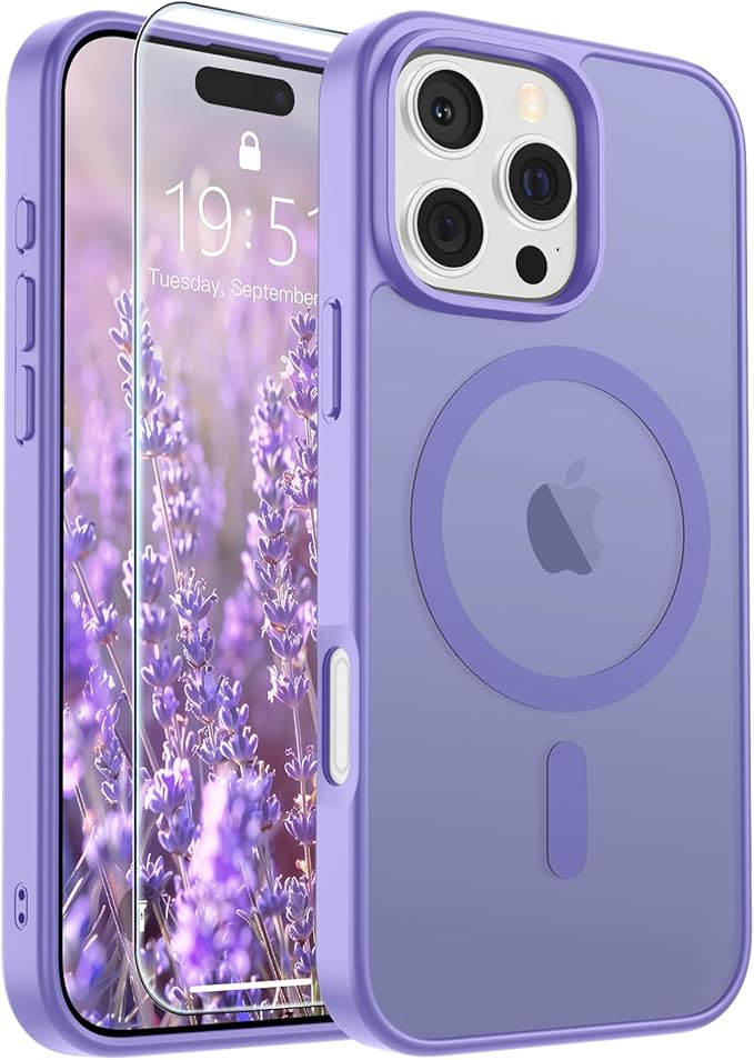 SUPFINE Magnetic for iPhone 16 Pro Max Case (Compatible with MagSafe) (Military Grade Drop Protection) Slim Translucent Matte Shockproof with Anti-Fingerprint Phone Case,Purple
