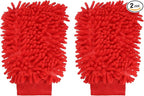 HARFINGTON 2pcs Chenille Microfiber Car Wash Mitts 9.8" x 7.9" Scratch Free Wash Gloves Absorbent Double Sided Plush Cleaning Drying Mitts for Car Washing Home Red