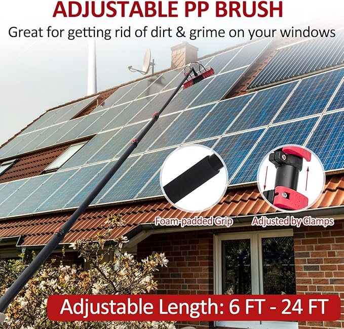 Water Fed Pole with Telescopic Brush for Solar Panel & Window Cleaning - Ideal for Glass, Trucks, Vans - Efficient Water Fed Cleaning System