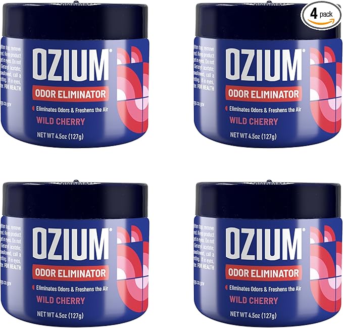 Ozium Odor Eliminating Gel - 4.5oz Air Freshener Alternative for Smoke, Pets, and Musty Odors - Long Lasting Odor Remover for Cars, Homes, Closets and Small Spaces - Wild Cherry